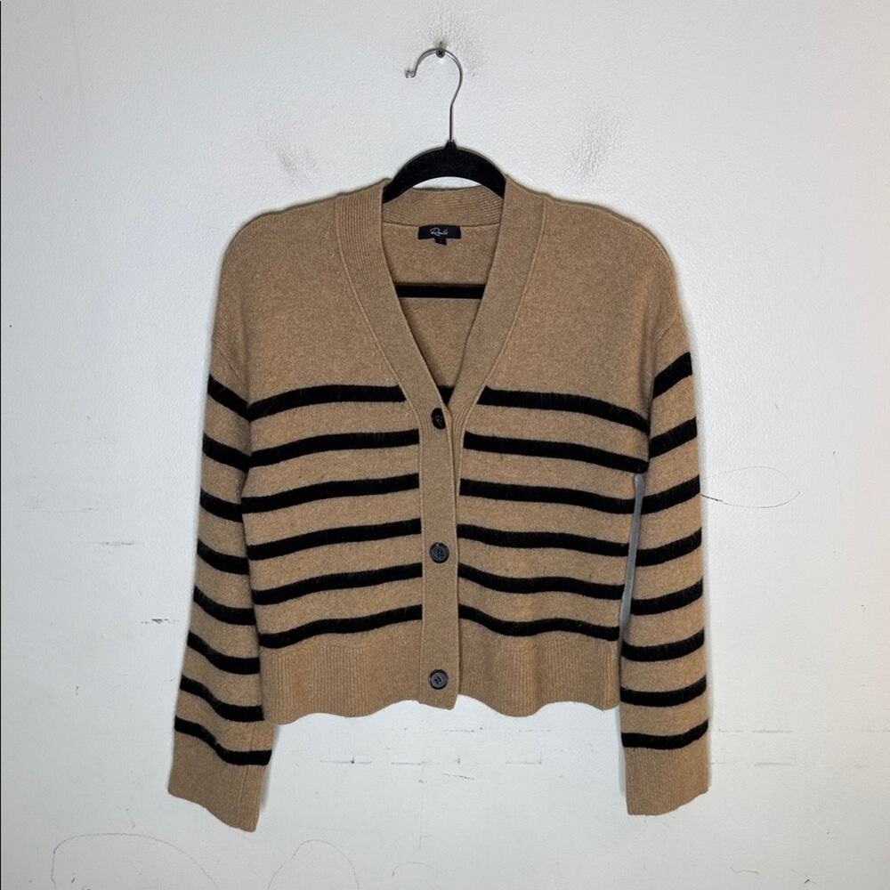 Rails Tan and Black Striped Button Front Merino Wool Blend Cardigan Size Small